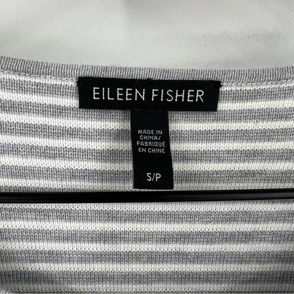 Eileen Fisher Striped Organic Cotton Silk Cuffed Sweater Top Small Preppy Gray - Picture 2 of 6